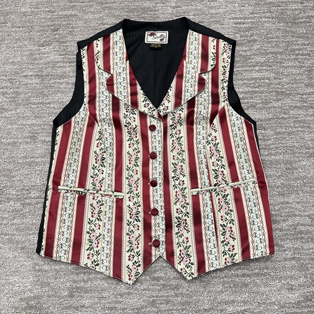 Scully Vest Mens XS Multicolor Floral Stripe Western Formal Jacquard Waistcoat